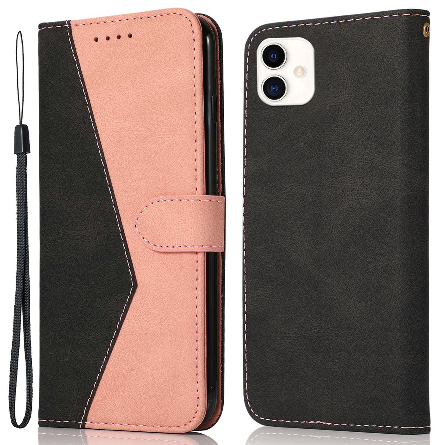 

Für Samsung Galaxy A05 4G Hülle Ständer Farbe Spleißen PU Leder Brieftaschenhilfeabdeckung - Schwarz / Rosa, Samsung Galaxy A05 4G
