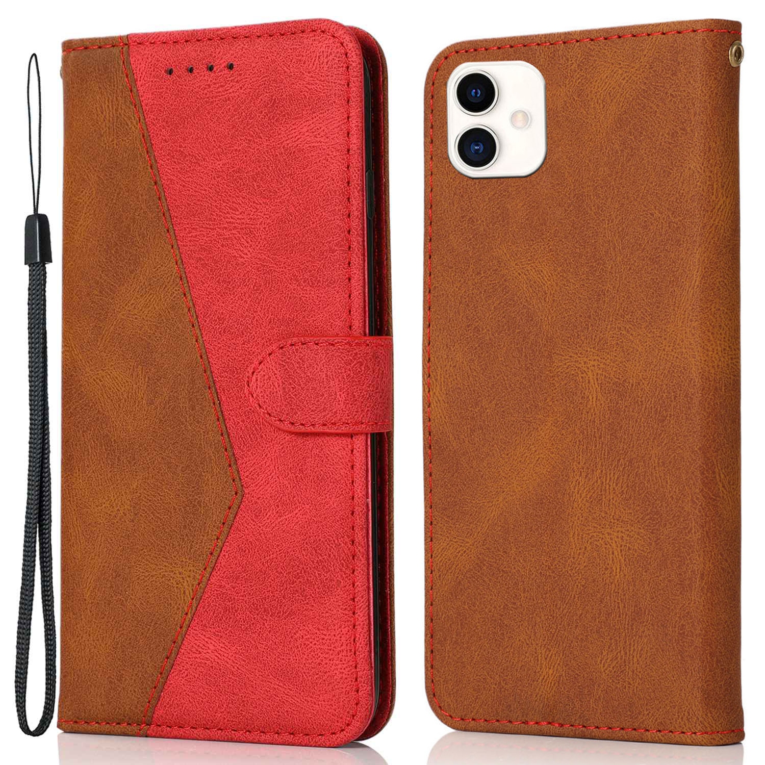 

Für Samsung Galaxy A05 4G Hülle Ständer Farbe Spleißen PU Leder Brieftaschenhilfeabdeckung - Braun / Rot, Samsung Galaxy A05 4G