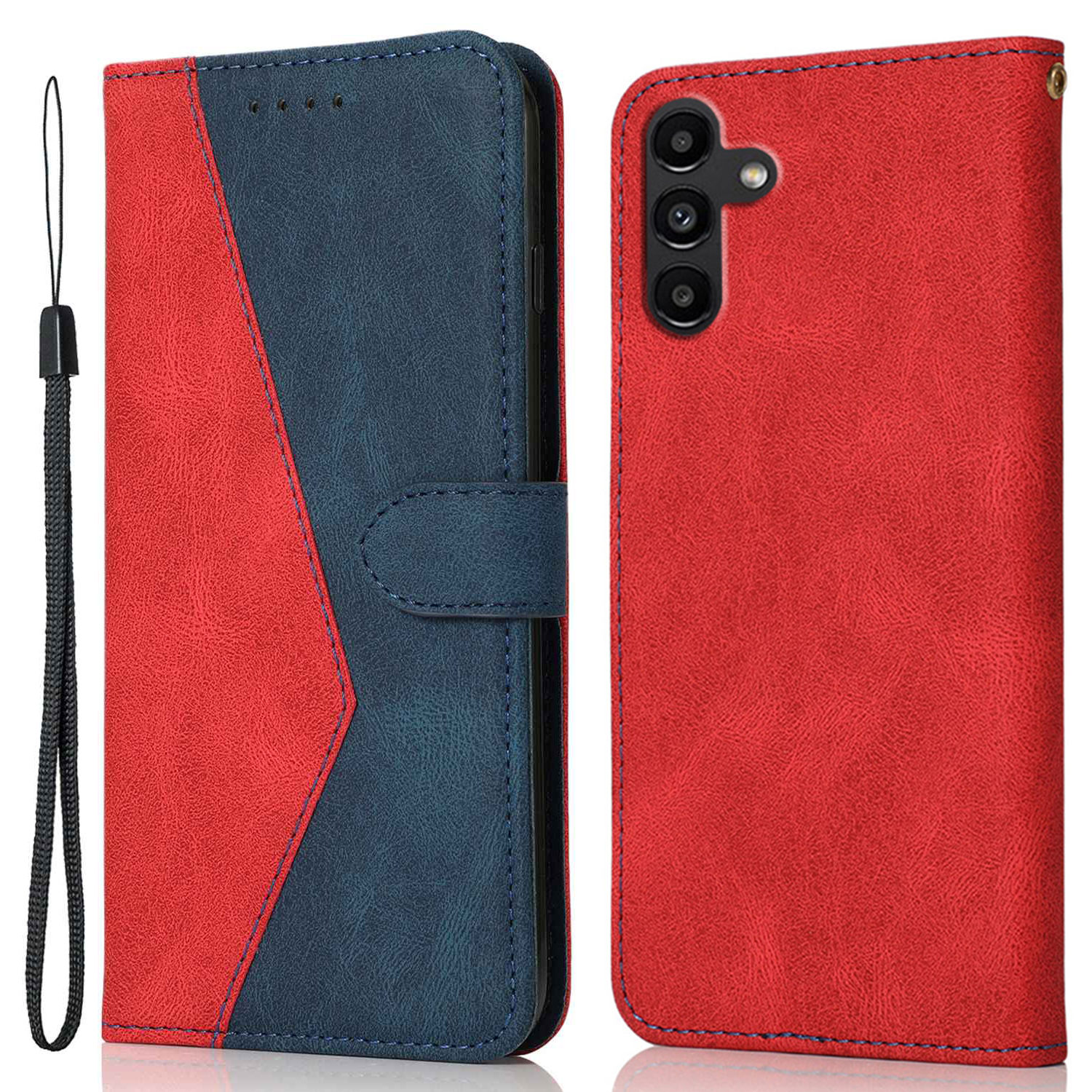 

Für Samsung Galaxy A05s 4G Case Color Spleißen Anti-drogen-pu-leder-telefonabdeckung - Rot / Blau, Samsung Galaxy A05s 4G