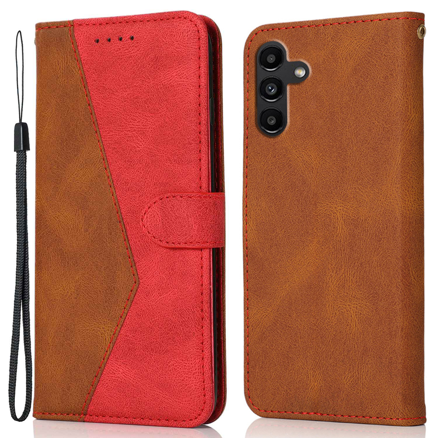 

Für Samsung Galaxy A05s 4G Case Color Spleißen Anti-drogen-pu-leder-telefonabdeckung - Braun / Rot, Samsung Galaxy A05s 4G