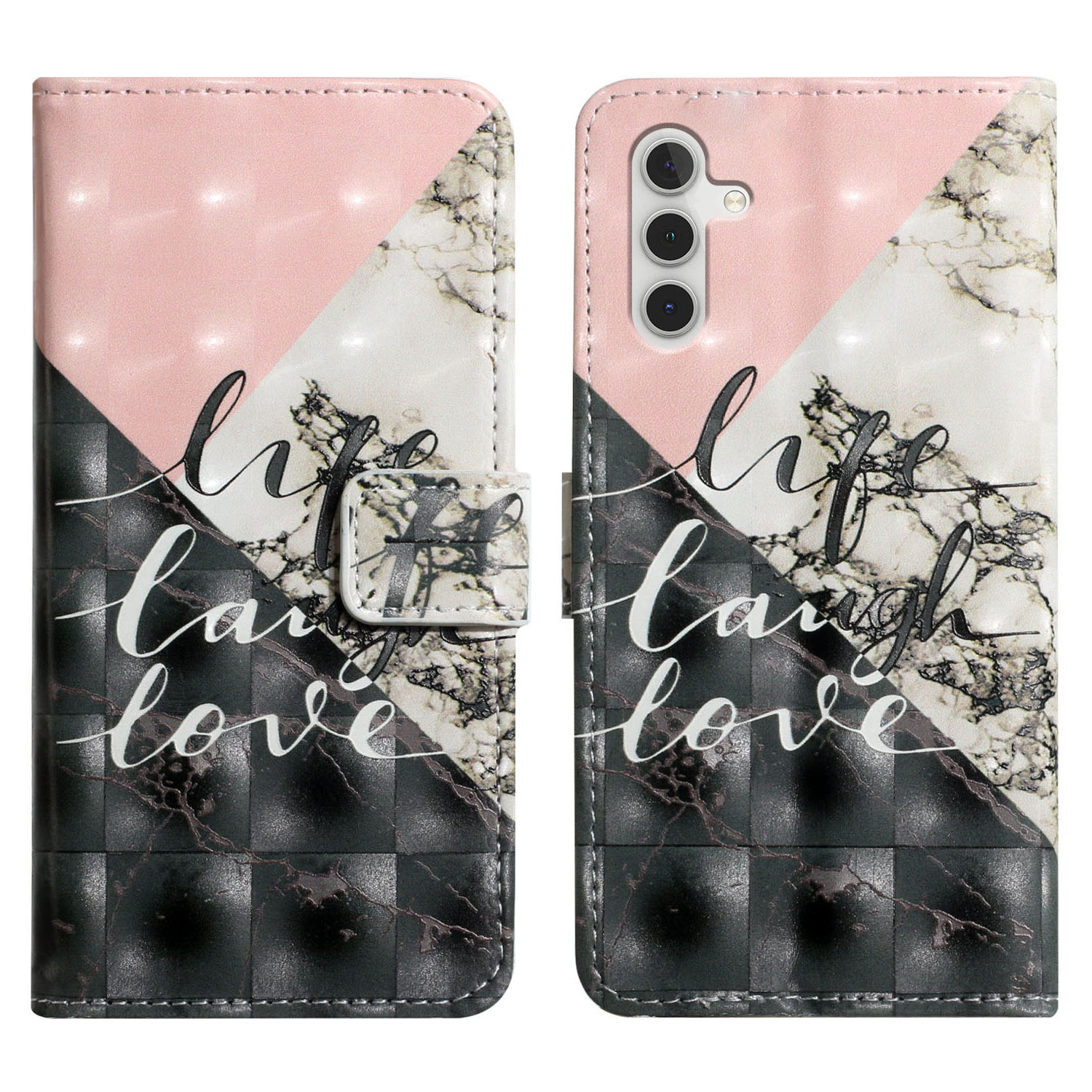 

Für Samsung Galaxy A15 4G Hülle Leder-anti-drogen-3d-muster-druck Telefonabdeckung - Tri-color Marmor, Galaxy A15 4G