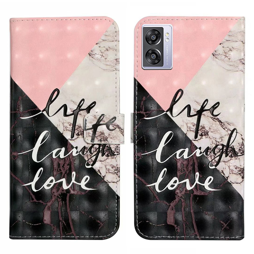 

Für Oppo A57 (2022) 5G / A77 5G Hülle 3D Kreatives Muster PU Leder Flip Telefonabdeckung - Tri-color Marmor, Oppo A57 (2022) 5G