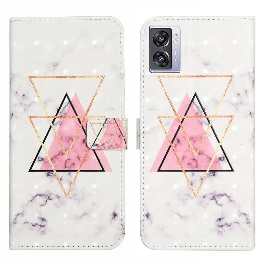 

Für Oppo A57 (2022) 5G / A77 5G Hülle 3D Kreatives Muster PU Leder Flip Telefonabdeckung - Dreieck Marmor, Oppo A57 (2022) 5G