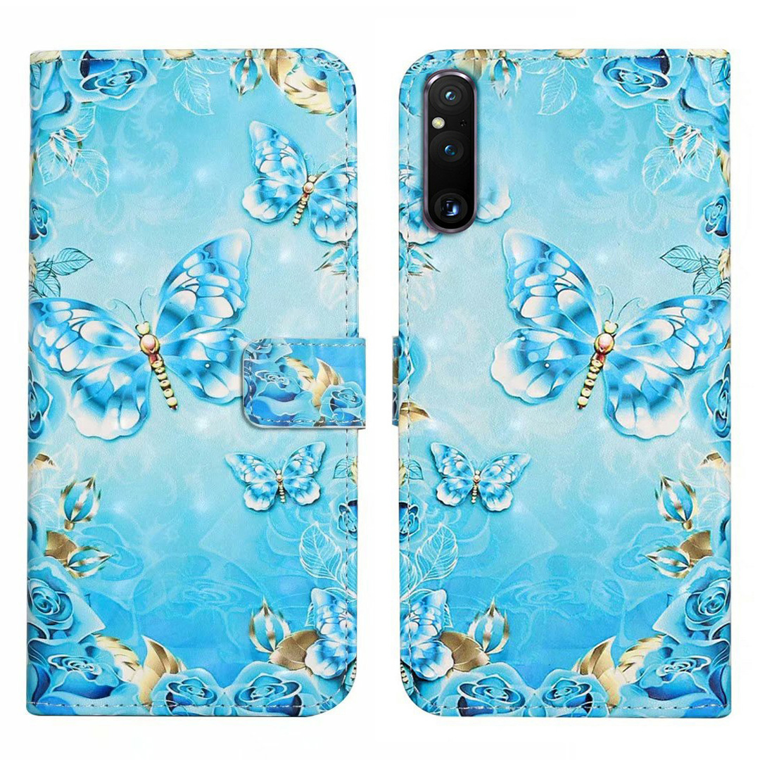 

Für Sony Xperia 1 V Case 3D Muster PU Leder Flip Wallet -telefonabdeckung - Blauer Schmetterling, Sony Xperia 1 V