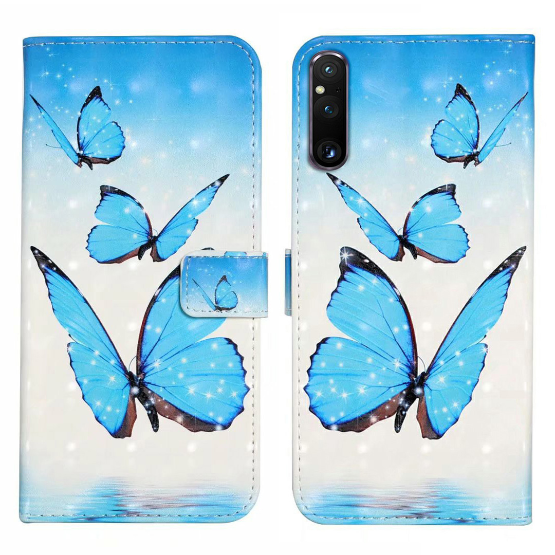 

Für Sony Xperia 1 V Case 3D Muster PU Leder Flip Wallet -telefonabdeckung - Drei Schmetterlinge, Sony Xperia 1 V