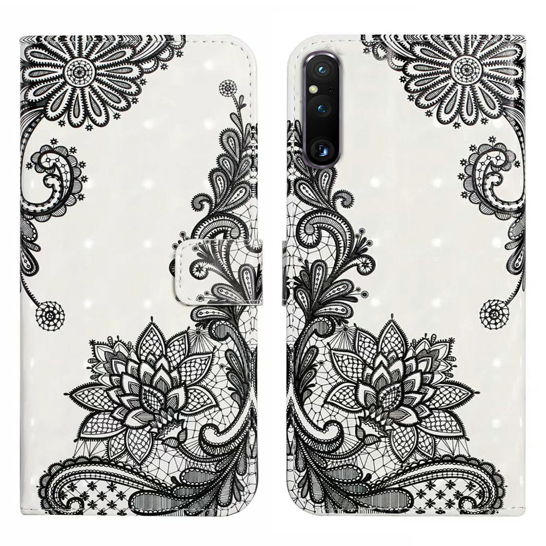 

Für Sony Xperia 1 V Case 3D Muster PU Leder Flip Wallet -telefonabdeckung - Spitzenblume, Sony Xperia 1 V