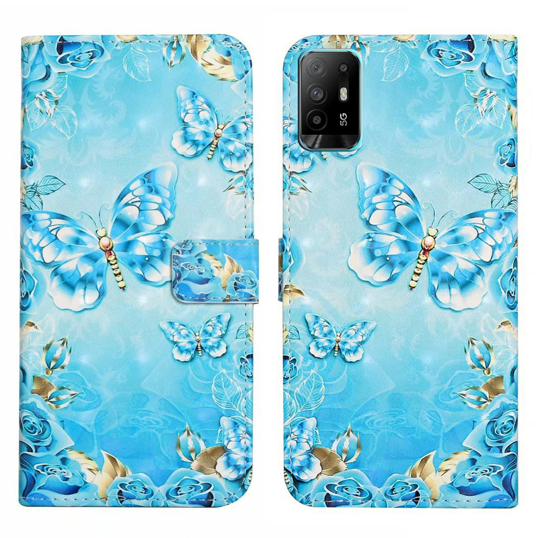 

Für Oppo A94 5G Hülle 3D Muster PU Leder -schutzschutzabdeckung - Blauer Schmetterling, Oppo A94 5G