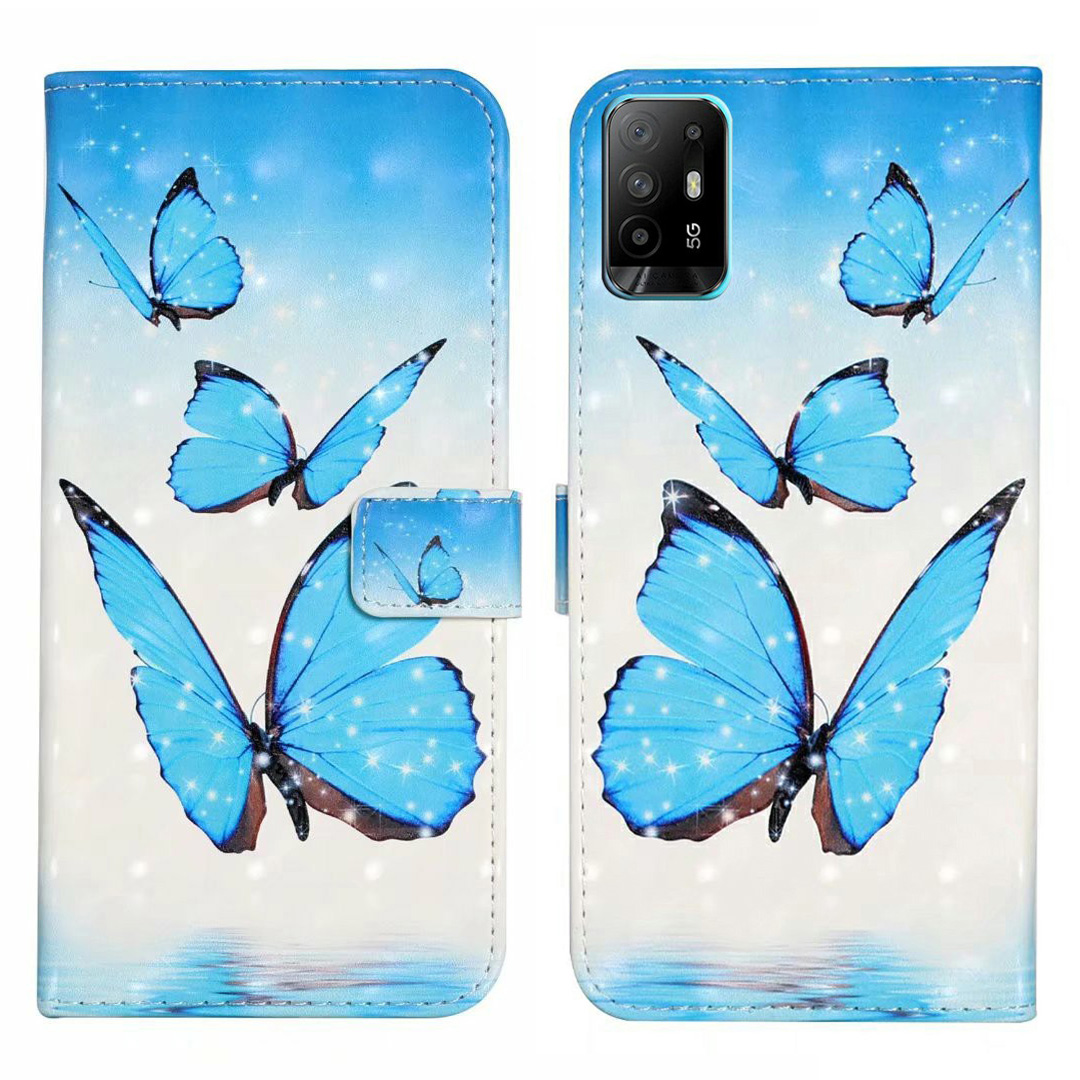 

Für Oppo A94 5G Hülle 3D Muster PU Leder -schutzschutzabdeckung - Drei Schmetterlinge, Oppo A94 5G
