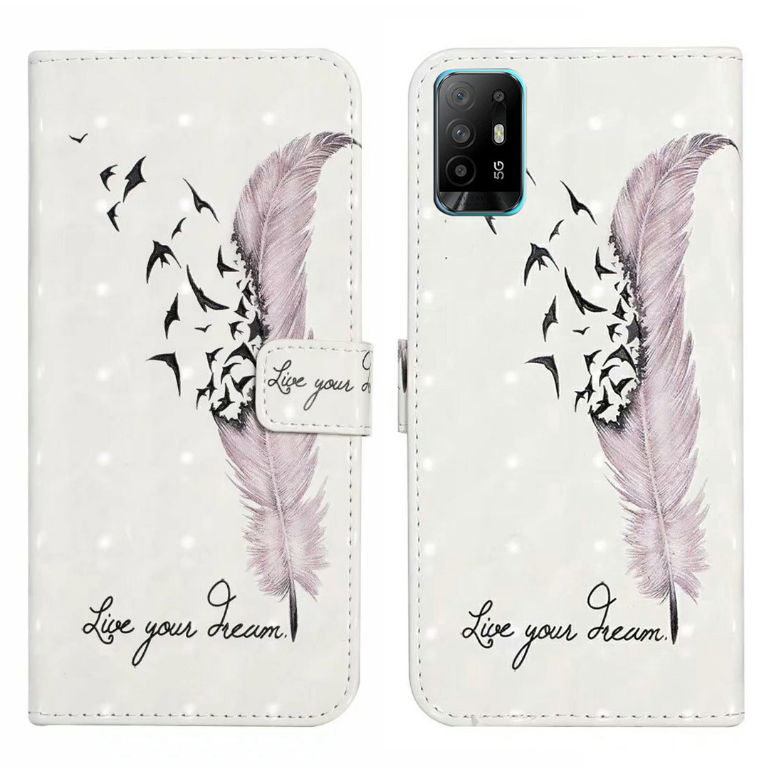 

Für Oppo A94 5G Hülle 3D Muster PU Leder -schutzschutzabdeckung - Feder, Oppo A94 5G