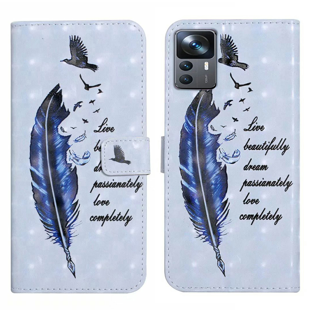 

Für Xiaomi 12T 5G / 12t Pro 5g / Redmi K50 Ultra Case 3D Muster PU Leder Flip Telefonabdeckung - Blaue Feder, Xiaomi 12T 5G