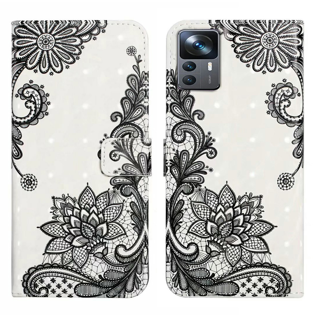 

Für Xiaomi 12T 5G / 12t Pro 5g / Redmi K50 Ultra Case 3D Muster PU Leder Flip Telefonabdeckung - Spitzenblume, Xiaomi 12T 5G