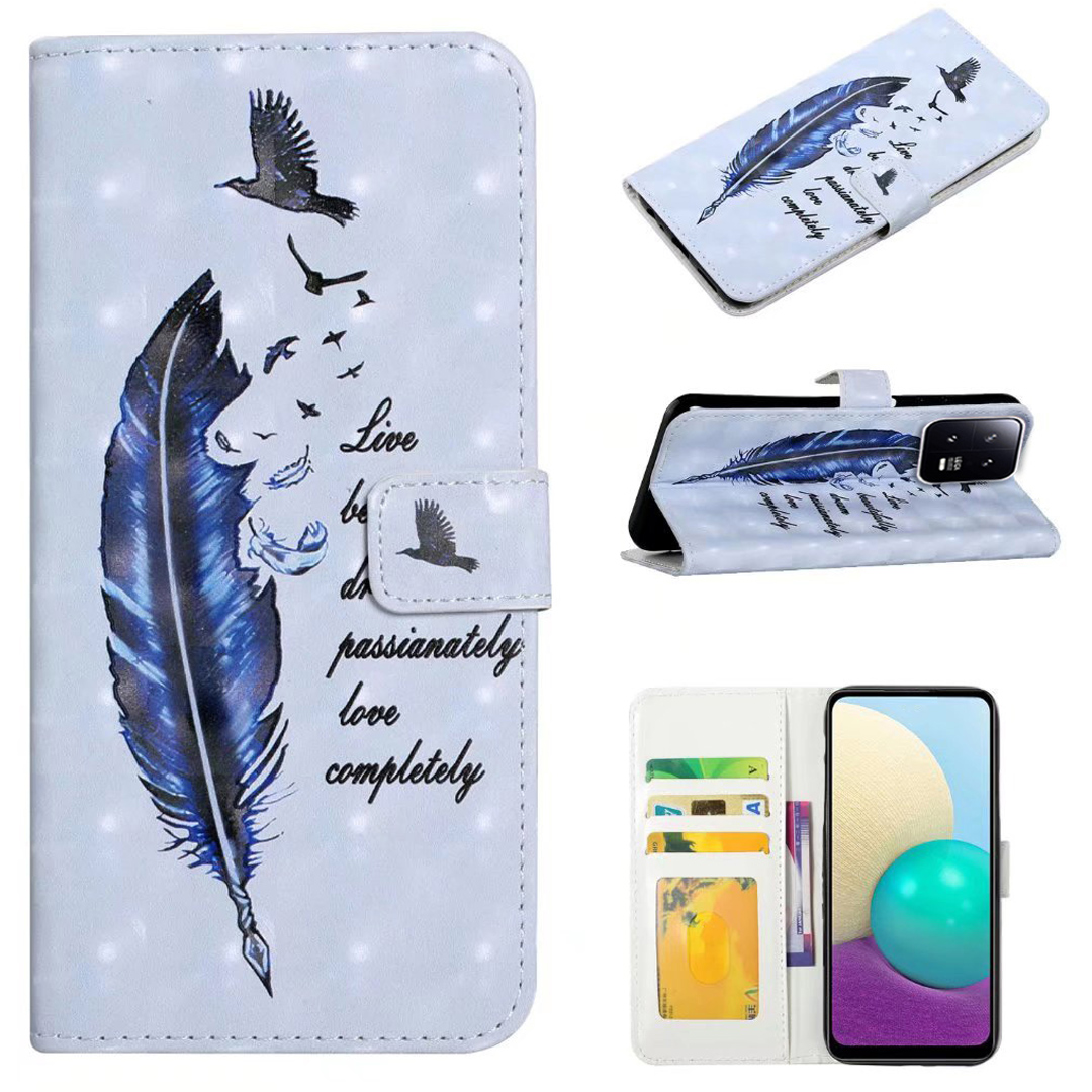 

Für Xiaomi 13 Case 3D Muster Druck PU Leder Flip Folio -telefonabdeckung - Blaue Feder, Xiaomi 13