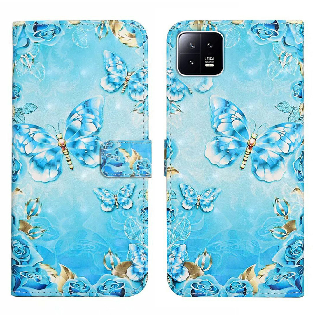 

Für Xiaomi 13 Pro 5g Hülle Flip Wallet 3D Muster Druck PU Leder Telefonabdeckung - Blauer Schmetterling, Xiaomi 13 Pro 5G