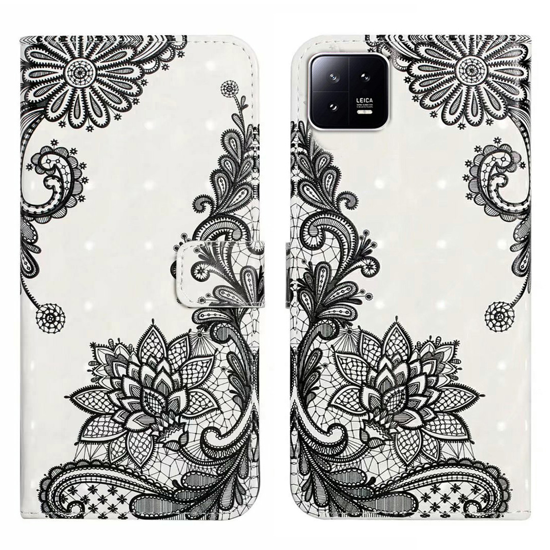 

Für Xiaomi 13 Pro 5g Hülle Flip Wallet 3D Muster Druck PU Leder Telefonabdeckung - Spitzenblume, Xiaomi 13 Pro 5G
