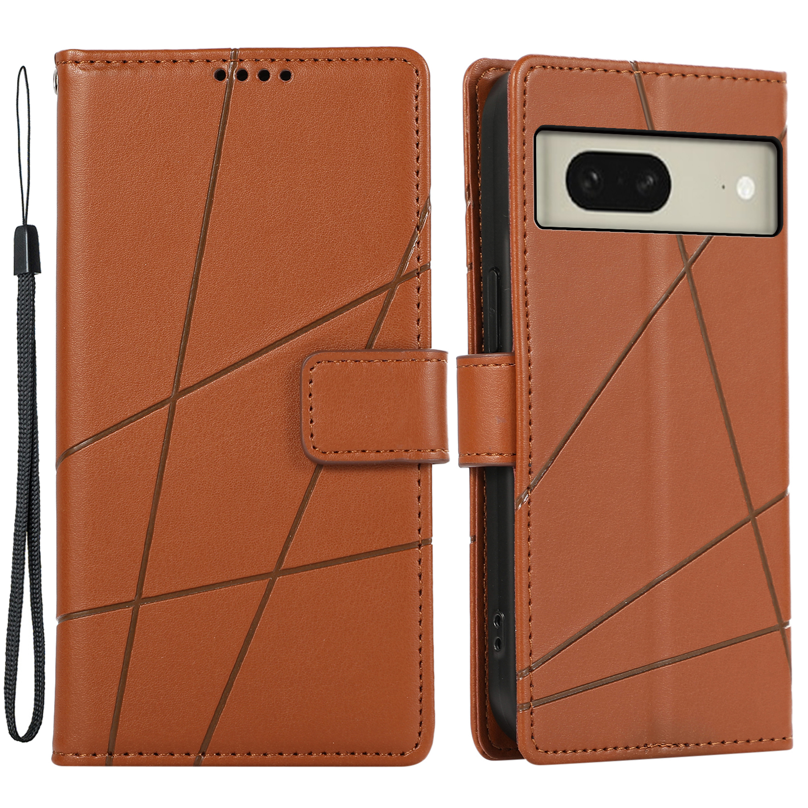 

DF-06 Für Google Pixel 8 Hülle PU Leder+tpu-telefonabdeckungsleitungen Eingeprägter Kartensteckplatz - Braun, Google Pixel 8