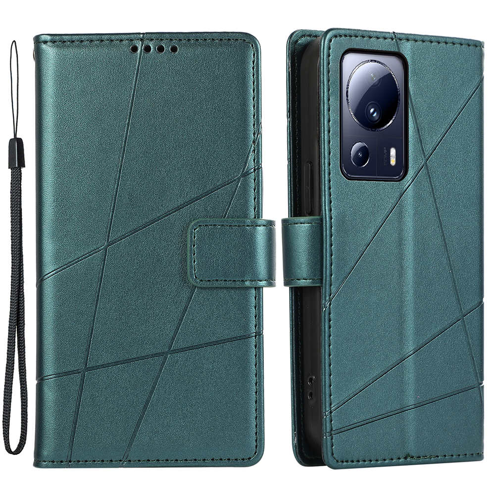 

DF-06 Für Xiaomi 13 Lite / Civi 2 5g Hülle PU Leder Telefon Cover Geprägtes Linienbrieftasche - Grün, Xiaomi 13 Lite