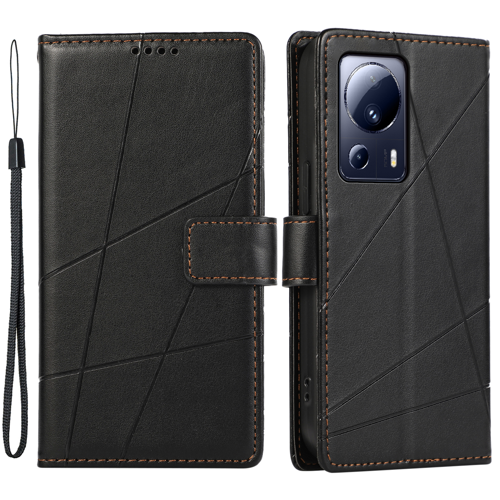 

DF-06 Für Xiaomi 13 Lite / Civi 2 5g Hülle PU Leder Telefon Cover Geprägtes Linienbrieftasche - Schwarz, Xiaomi 13 Lite