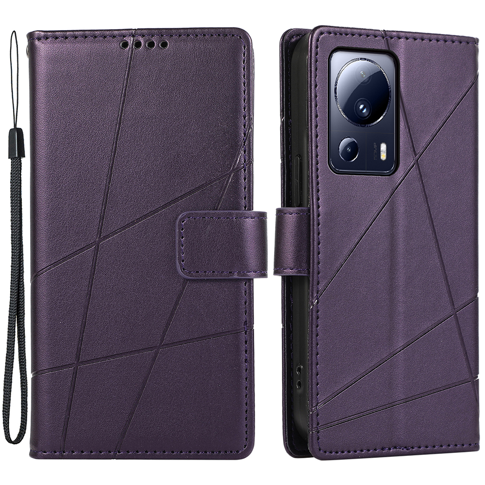 

DF-06 Für Xiaomi 13 Lite / Civi 2 5g Hülle PU Leder Telefon Cover Geprägtes Linienbrieftasche - Lila, Xiaomi 13 Lite