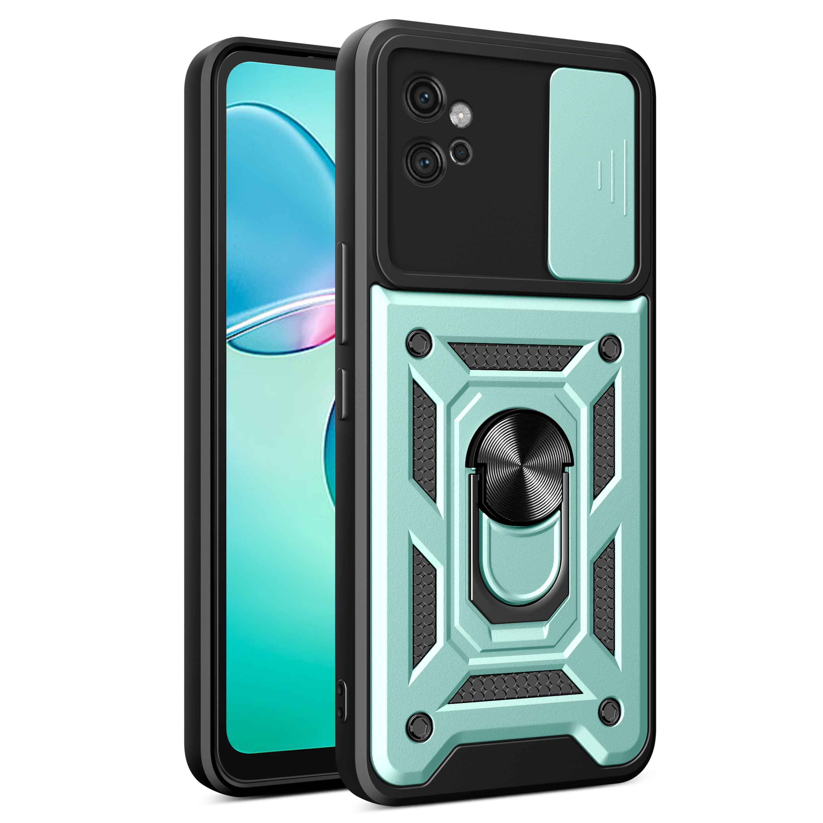 

Für Motorola Moto G32 4G Hülle PC+TPU Kickstand Smartphone -abdeckung Mit Slide Objektivdeckel - Grün, Motorola Moto G32 4G