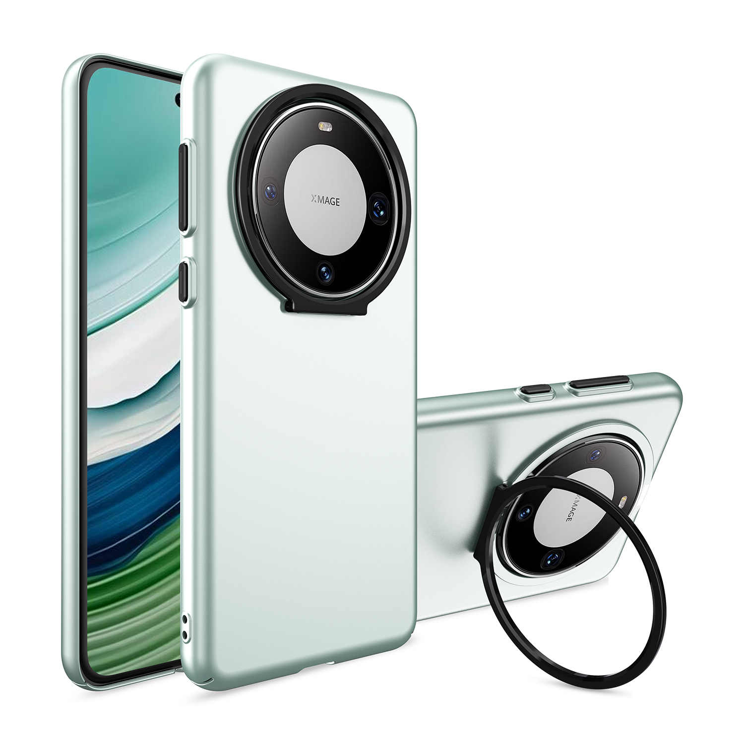 

Für Huawei Mate 60 Pro Case Lens Frame Kickstand Hard PC -telefonabdeckung - Cyan, Huawei Mate 60 Pro