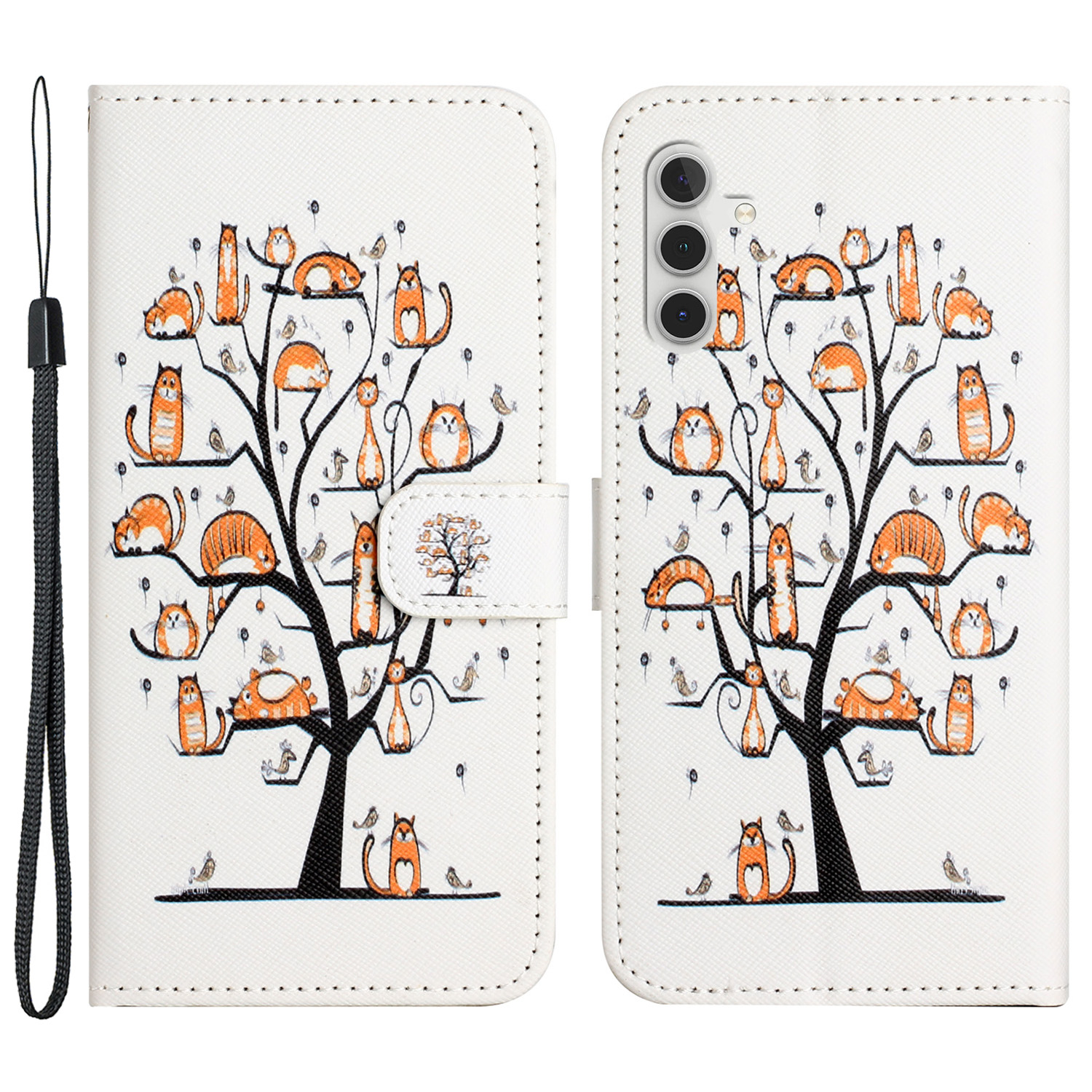 

Für Das Samsung Galaxy S24+ Lederabdeckungsmuster Druckschutzhülle - Katze Und Baum, Galaxy S24+