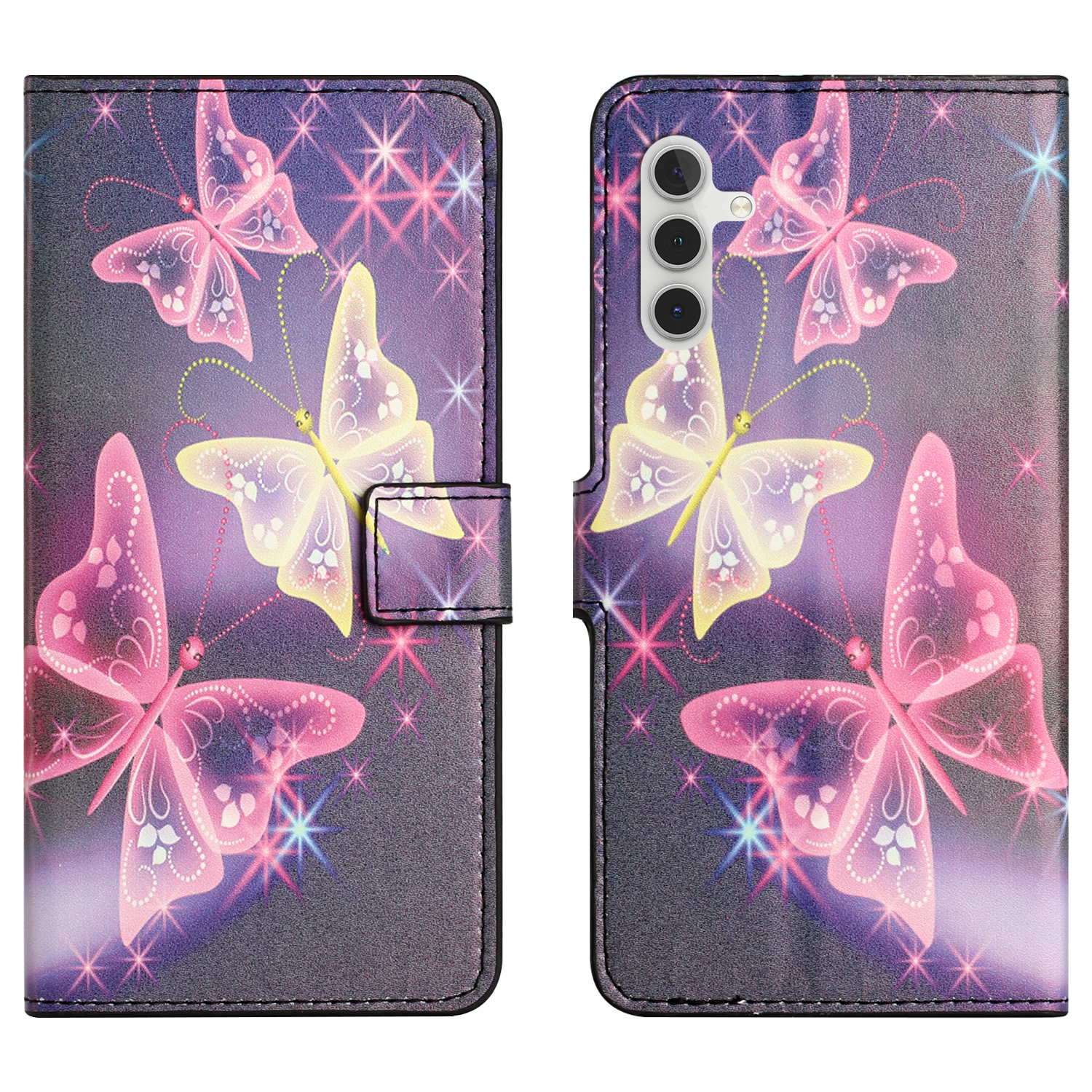 

Für Samsung Galaxy S24+ Lederpublikum Muster Druckbrieftasche Telefonabdeckung - Glanz Schmetterlinge, Galaxy S24+