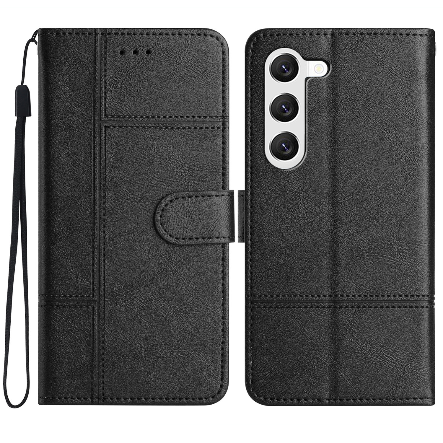 

Für Samsung Galaxy S24 Hülle PU Leder Line Gedruckte Brieftaschenstand Telefonabdeckung - Schwarz, Galaxy S24