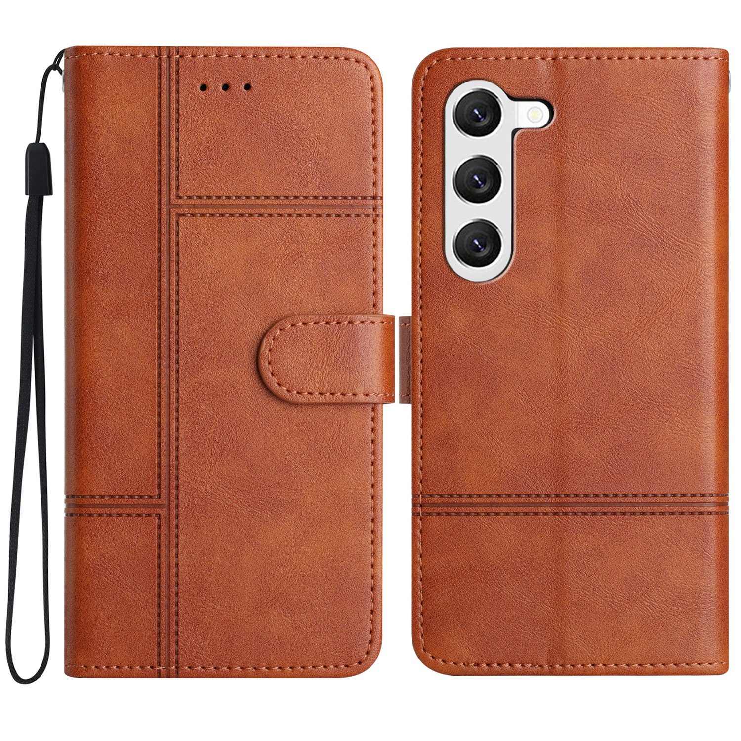 

Für Samsung Galaxy S24+ Leder -hülle Leitung Eingeprägter Flip Ständer Telefonbetriebsabdeckung - Braun, Galaxy S24+