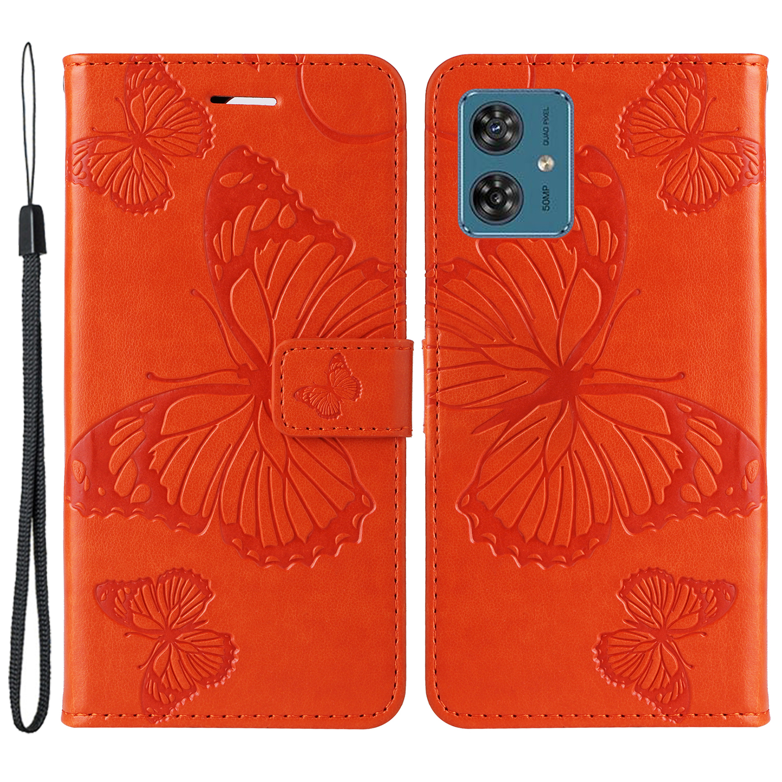 

Kt-sprudelblumen-serie-2-ledertasche Für Motorola Moto G54 5G Gedruckter Schmetterling Telefonabdeckung Flexibler Brieftaschenstand - Orange, Motorola Moto G54 5G