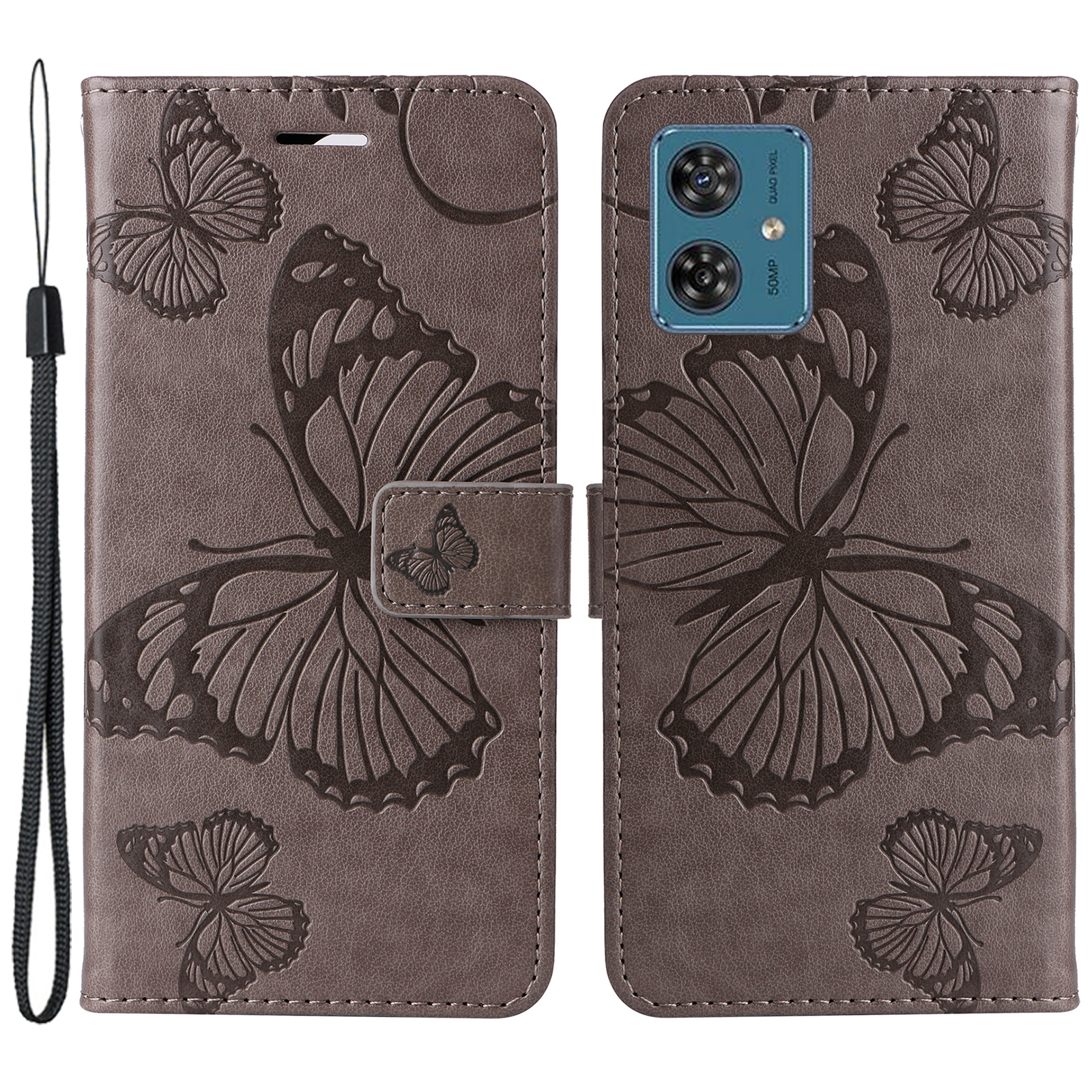 

Kt-sprudelblumen-serie-2-ledertasche Für Motorola Moto G54 5G Gedruckter Schmetterling Telefonabdeckung Flexibler Brieftaschenstand - Grau, Motorola Moto G54 5G
