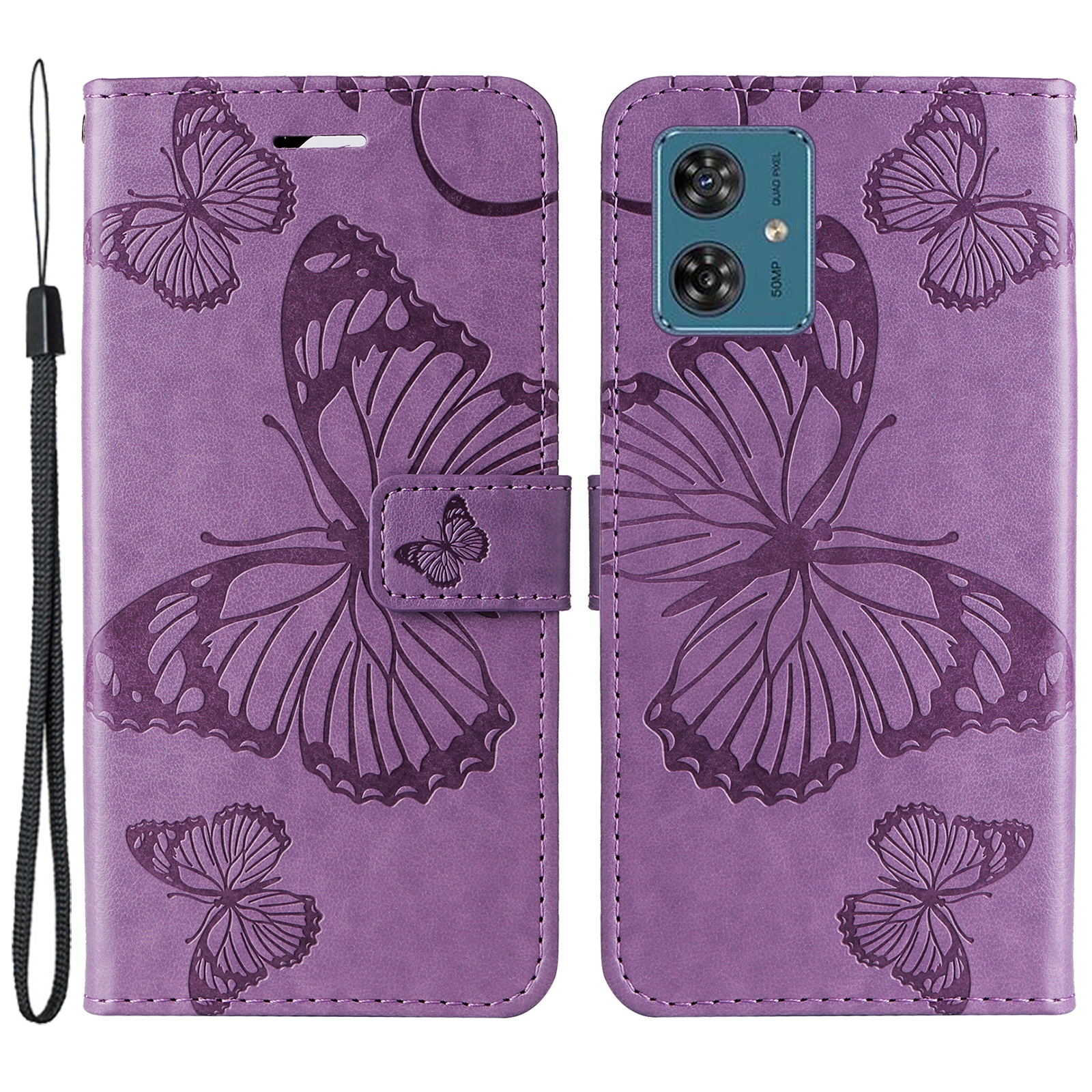 

Kt-sprudelblumen-serie-2-ledertasche Für Motorola Moto G54 5G Gedruckter Schmetterling Telefonabdeckung Flexibler Brieftaschenstand - Lila, Motorola Moto G54 5G