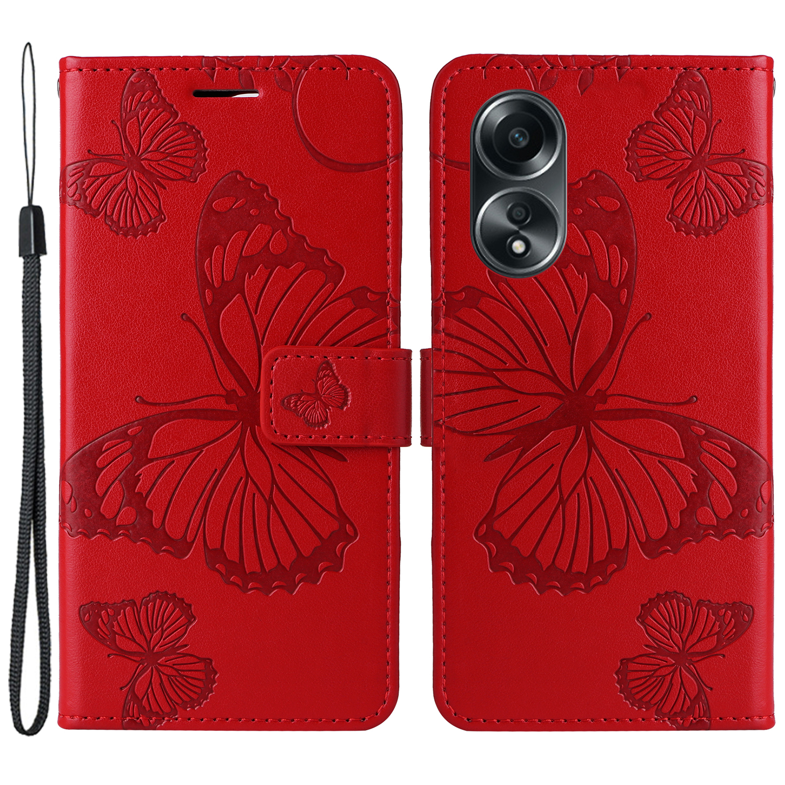 

Für OPPO A58 4G Kt-sprudelblumen-serie-2 PU Leder-telefonhülle Butterfly Impressum Wallet-ständer - Rot, Oppo A58 4G