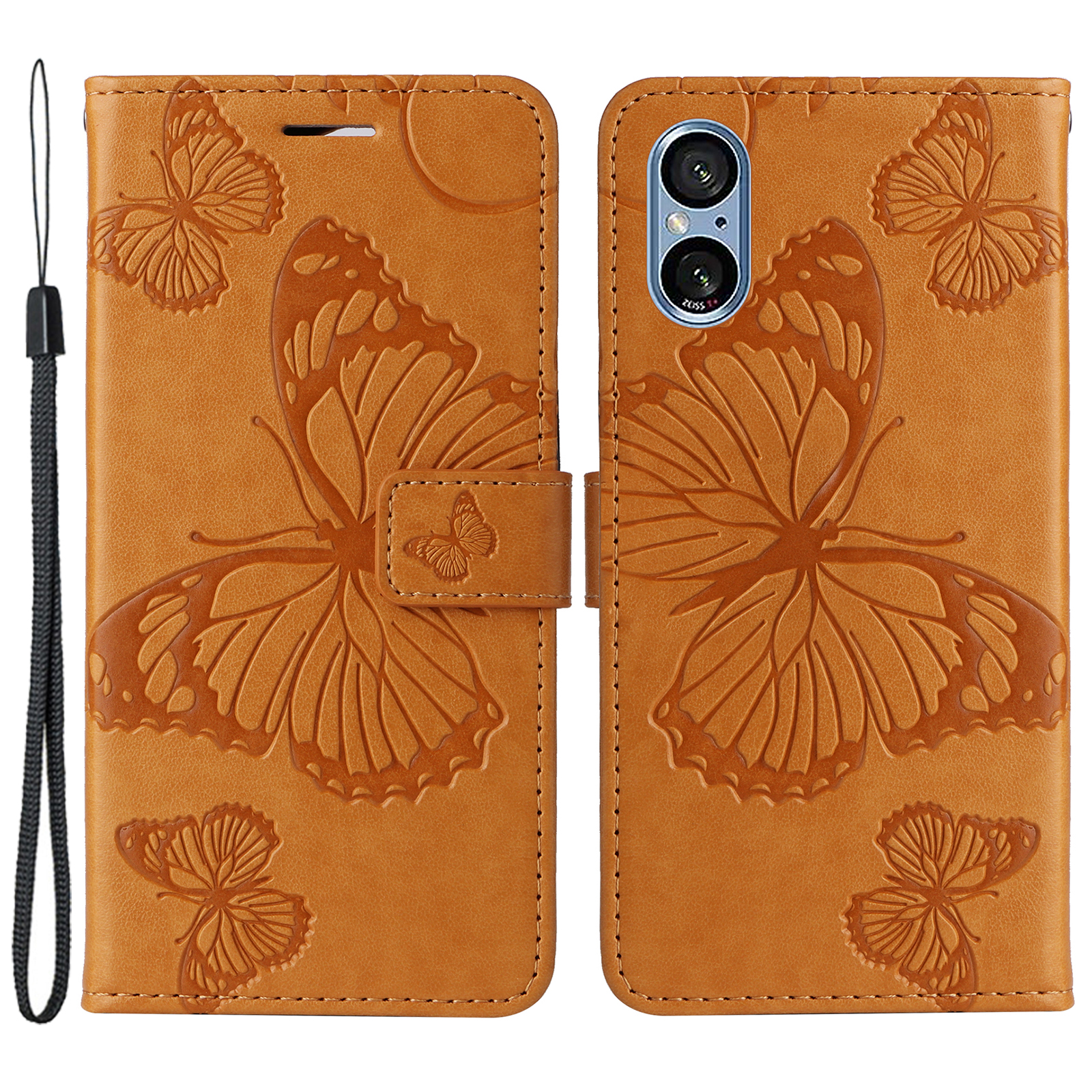 

Für Sony Xperia 5 V KT Blumenserie-2 PU Leder Hülle Schmetterling Impresskartenschlitz-telefonabdeckung - Gelb, Xperia 5 V