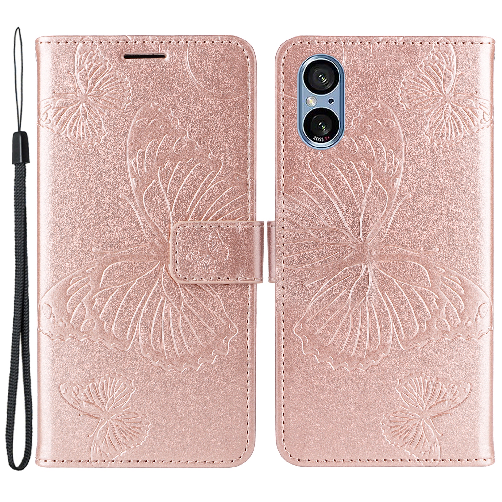 

Für Sony Xperia 5 V KT Blumenserie-2 PU Leder Hülle Schmetterling Impresskartenschlitz-telefonabdeckung - Roségold, Xperia 5 V