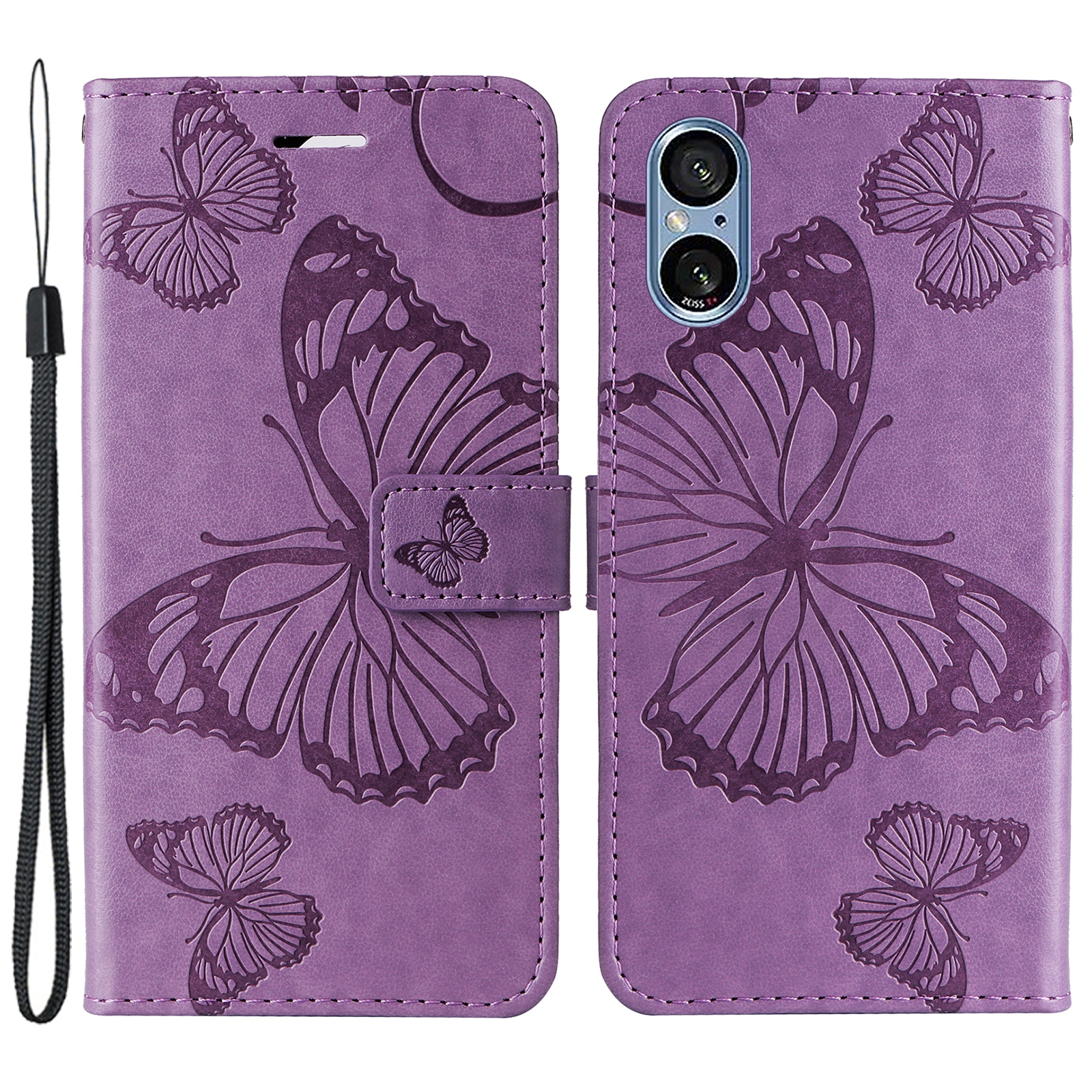 

Für Sony Xperia 5 V KT Blumenserie-2 PU Leder Hülle Schmetterling Impresskartenschlitz-telefonabdeckung - Lila, Xperia 5 V