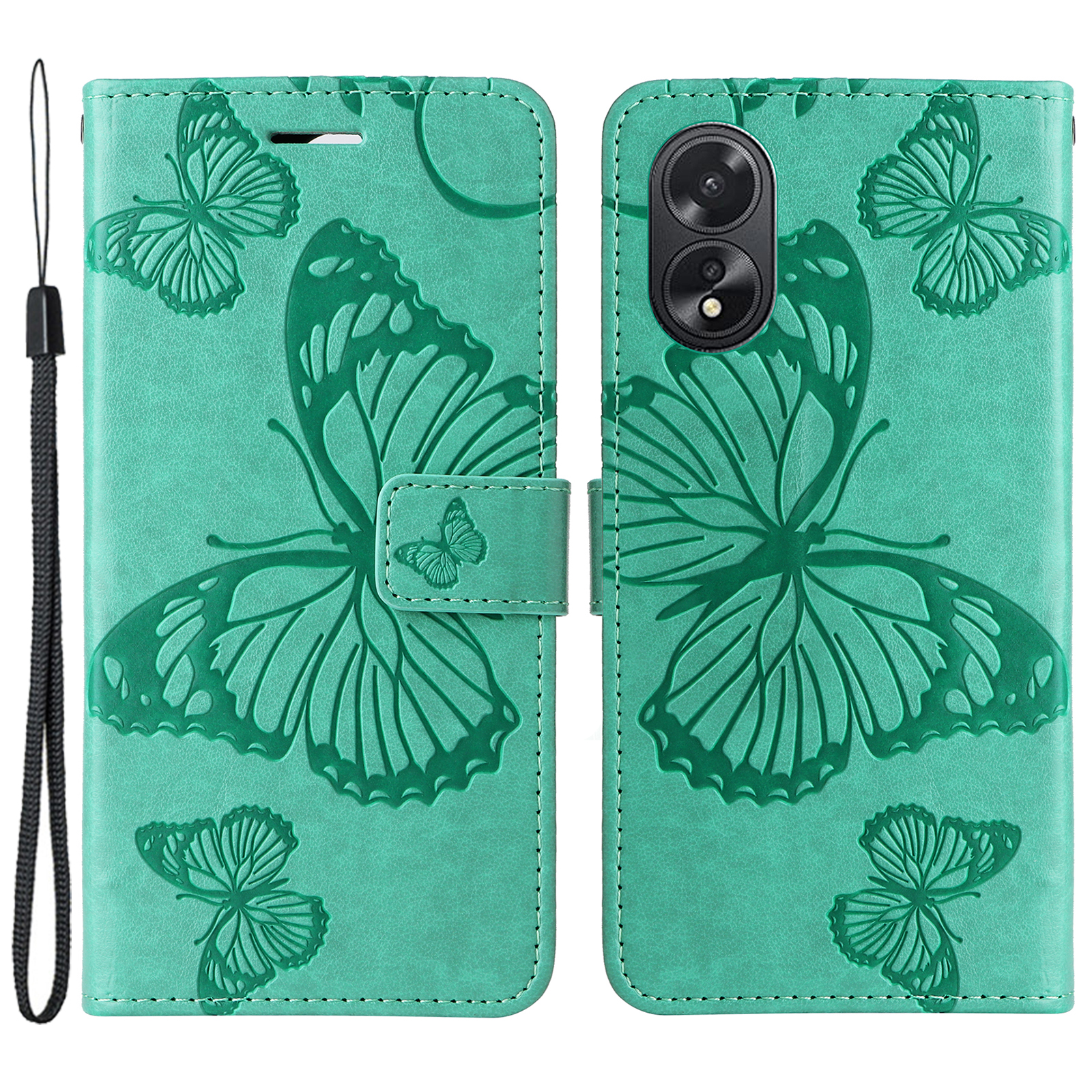 

KT Spruding Flower Series-2 Für Oppo A38 4G Cover PU Leather Gedruckte Telefonhülle - Grün, Oppo A38 4G