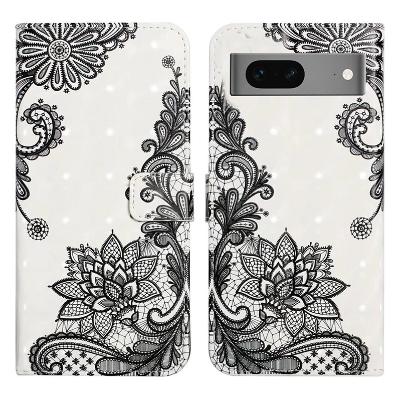 

Für Google Pixel 7 5G Hülle Flip Wallet 3D Muster PU Leder Telefonabdeckung - Spitzenblume, Google Pixel 7 5G