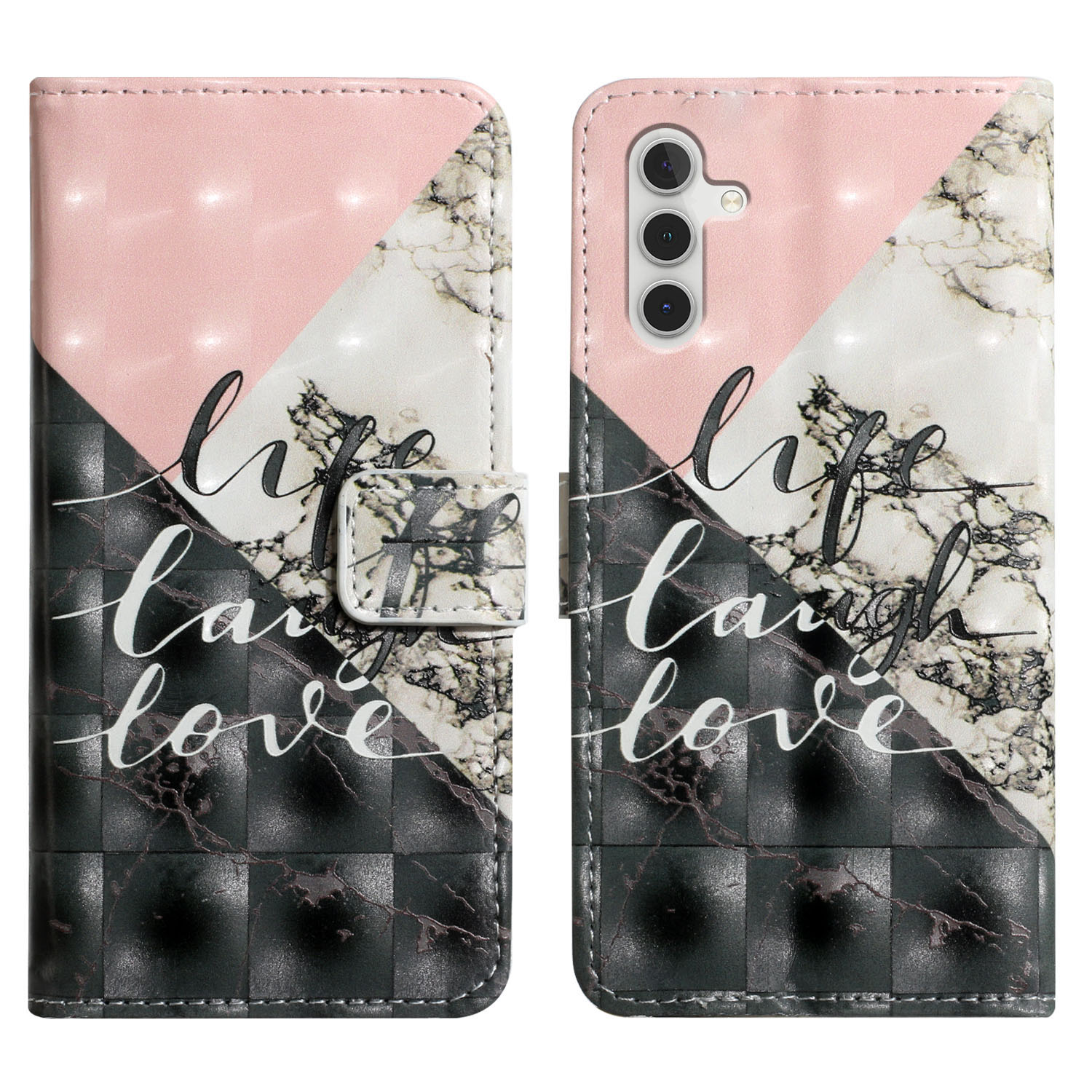 

Für Samsung Galaxy S23 fe Case 3D Muster Leder Flip Telefonabdeckung - Tri-color Marmor, Galaxy S23 FE