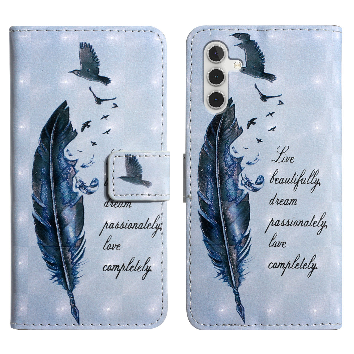 

Für Samsung Galaxy S23 fe Case 3D Muster Leder Flip Telefonabdeckung - Blaue Feder, Galaxy S23 FE