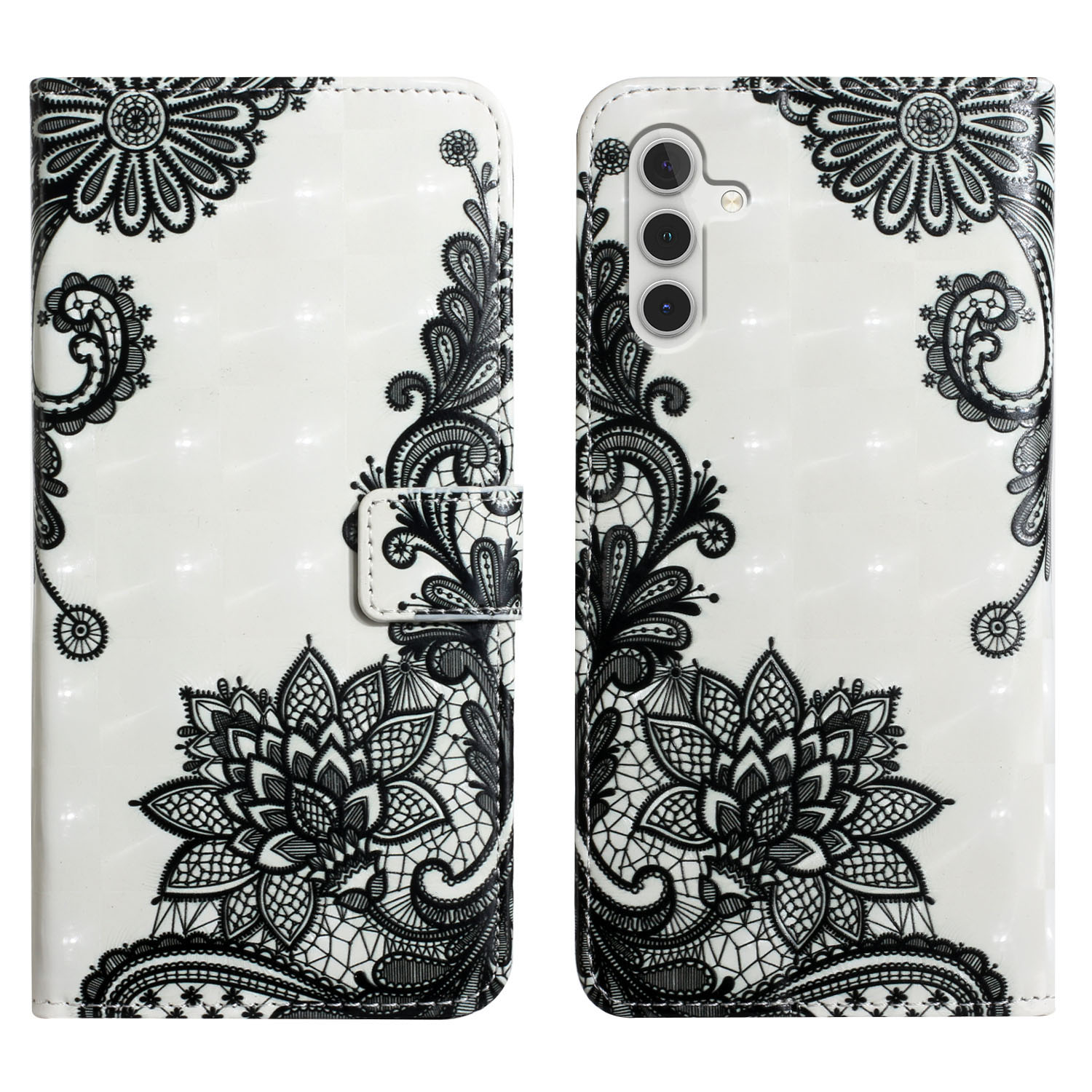 

Für Samsung Galaxy S23 fe Case 3D Muster Leder Flip Telefonabdeckung - Spitzenblume, Galaxy S23 FE