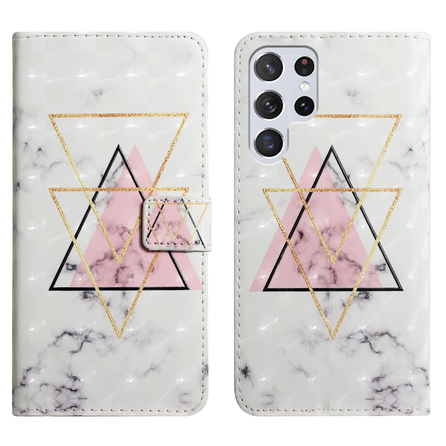 

Für Samsung Galaxy S23 Ultra-hülle PU Leder Anti-Drop Wallet-ständer 3d-musterdruck Telefonabdeckung - Dreieck Marmor, Galaxy S23 Ultra