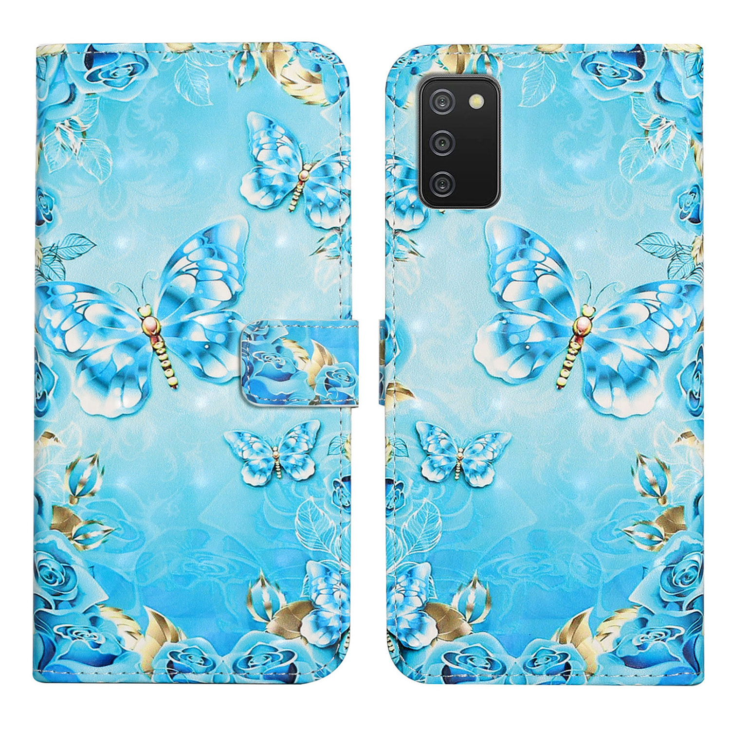

Für Samsung Galaxy A03s (164,2 x 75,9 x 9,1 Mm) Fall 3D -muster Gedrucktes PU -leder -telefonabdeckung - Blauer Schmetterling, Samsung Galaxy A03s (164.2 x 75.9 x 9.1mm)