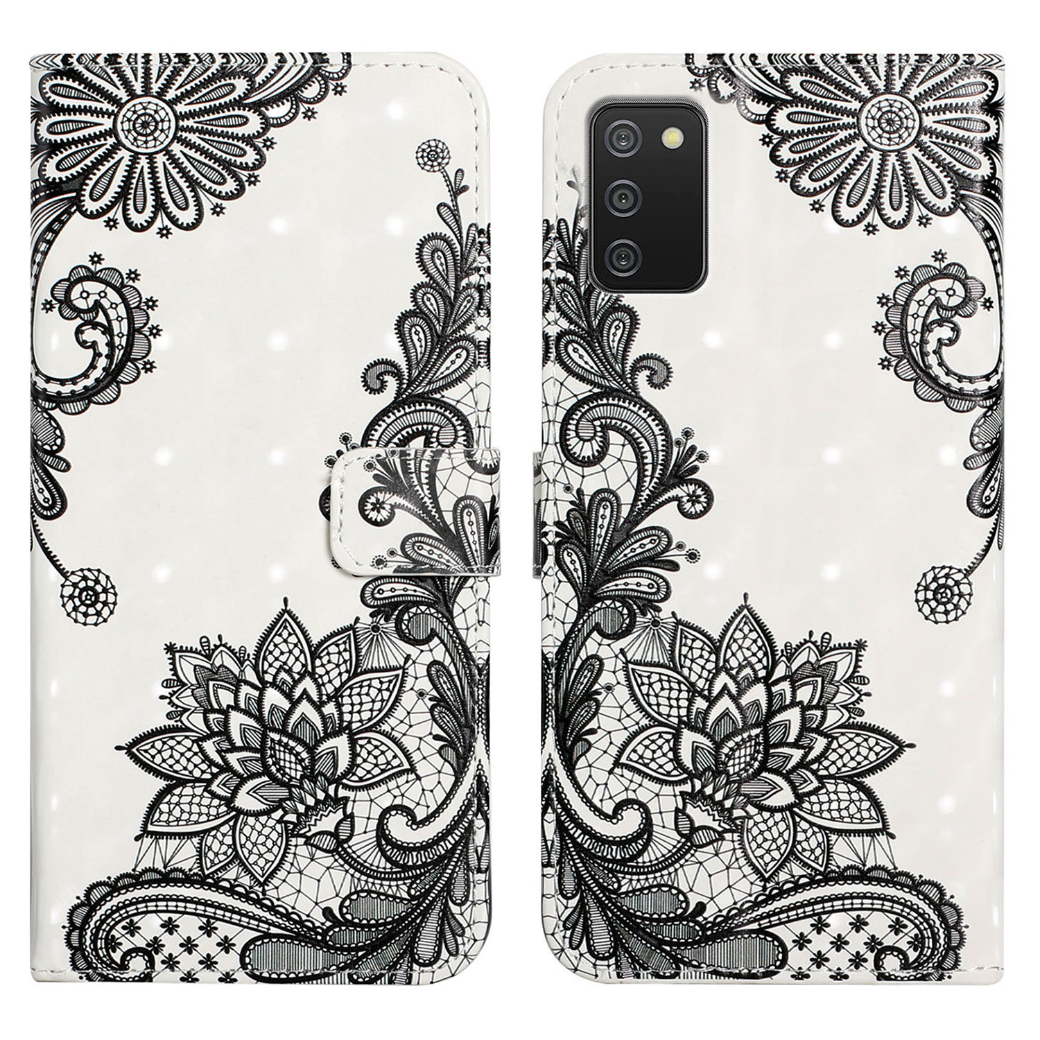 

Für Samsung Galaxy A03s (164,2 x 75,9 x 9,1 Mm) Fall 3D -muster Gedrucktes PU -leder -telefonabdeckung - Spitzenblume, Samsung Galaxy A03s (164.2 x 75.9 x 9.1mm)