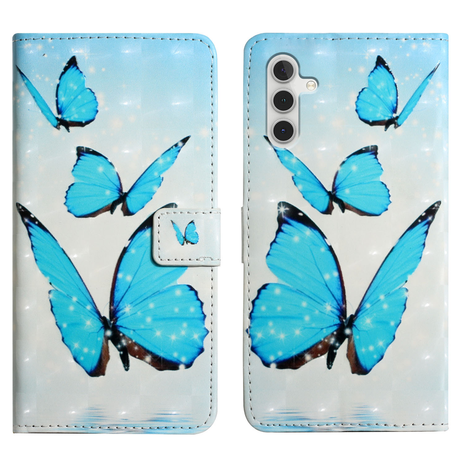 

Für Samsung Galaxy A24 5G Hülle PU Leder Brieftasche 3D Muster Telefonabdeckung - Drei Schmetterlinge, Galaxy A24 5G
