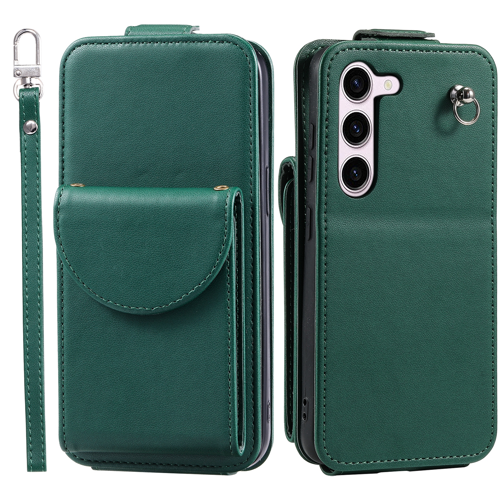 

Für Samsung Galaxy S23 Lederkartentasche Telefonständer Cover Mit Trägern - Grün, Galaxy S23