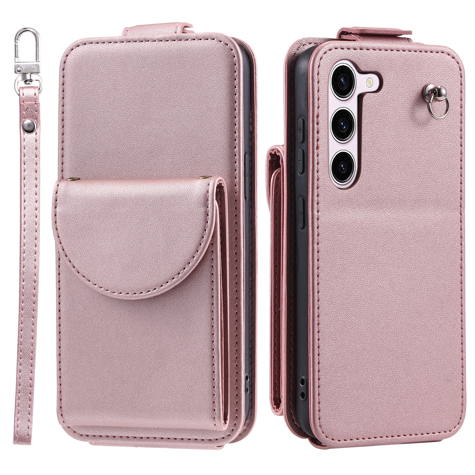 

Für Samsung Galaxy S23 Lederkartentasche Telefonständer Cover Mit Trägern - Roségold, Galaxy S23