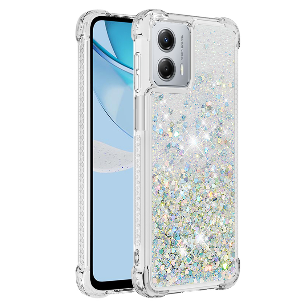 

YB Quicksand Series-1 Für Motorola Moto G 5G (2023) Fall TPU Farkly Glitter Phone Cover - Silber / Herzen, Motorola Moto G 5G (2023)