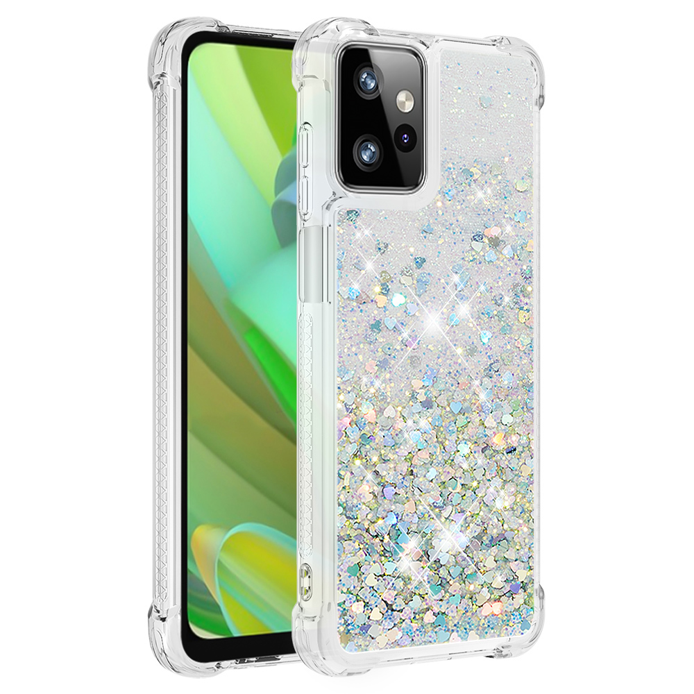 

YB Quicksand Series-1 Für Motorola Moto G Power 5G Hülle Bewegung Flüssiges Tpu-telefonabdeckung - Silber / Herzen, Motorola Moto G Power 5G
