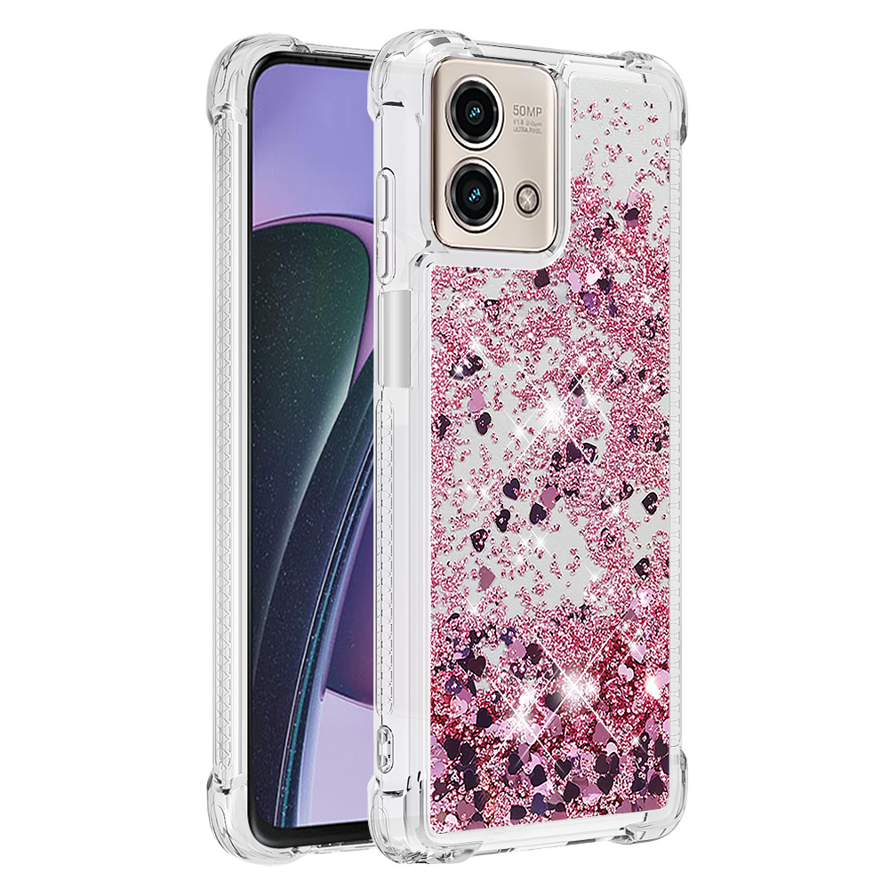 

YB Quicksand Series-1 Für Motorola Moto G Stylus 5G (2023) Fall Glitzer Flüssigkeit TPU Telefonabdeckung - Roségold / Herzen, Motorola Moto G Stylus 5G (2023)