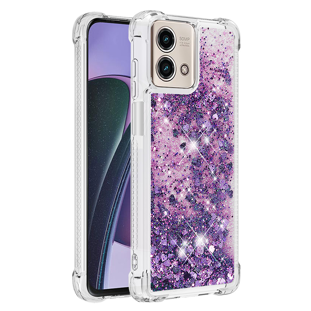 

YB Quicksand Series-1 Für Motorola Moto G Stylus 5G (2023) Fall Glitzer Flüssigkeit TPU Telefonabdeckung - Dunkelviolett / Herzen, Motorola Moto G Stylus 5G (2023)